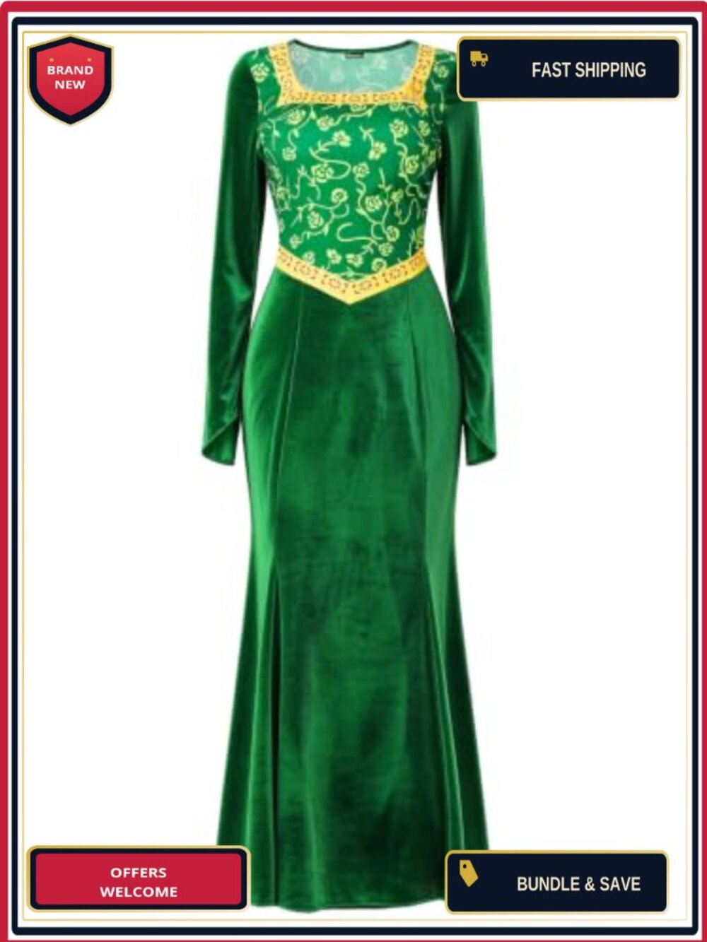 Maxi Princess Costume Dress Velvet Long Sleeve Halloween Cosplay